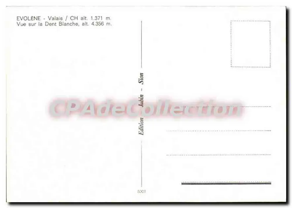 Evolène - Valais — Vista da Dent Blanche — Edição Jubin - Sion - Verso