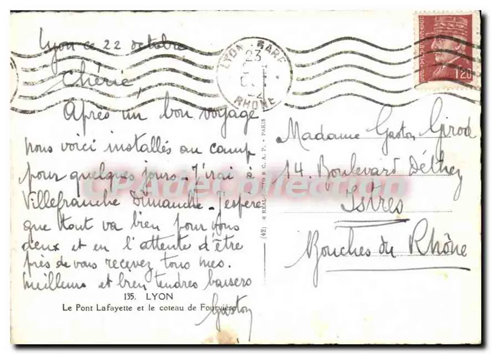 Vista di Lione — Ponte Lafayette e collina di Fourvière — Editore Cap - Verso