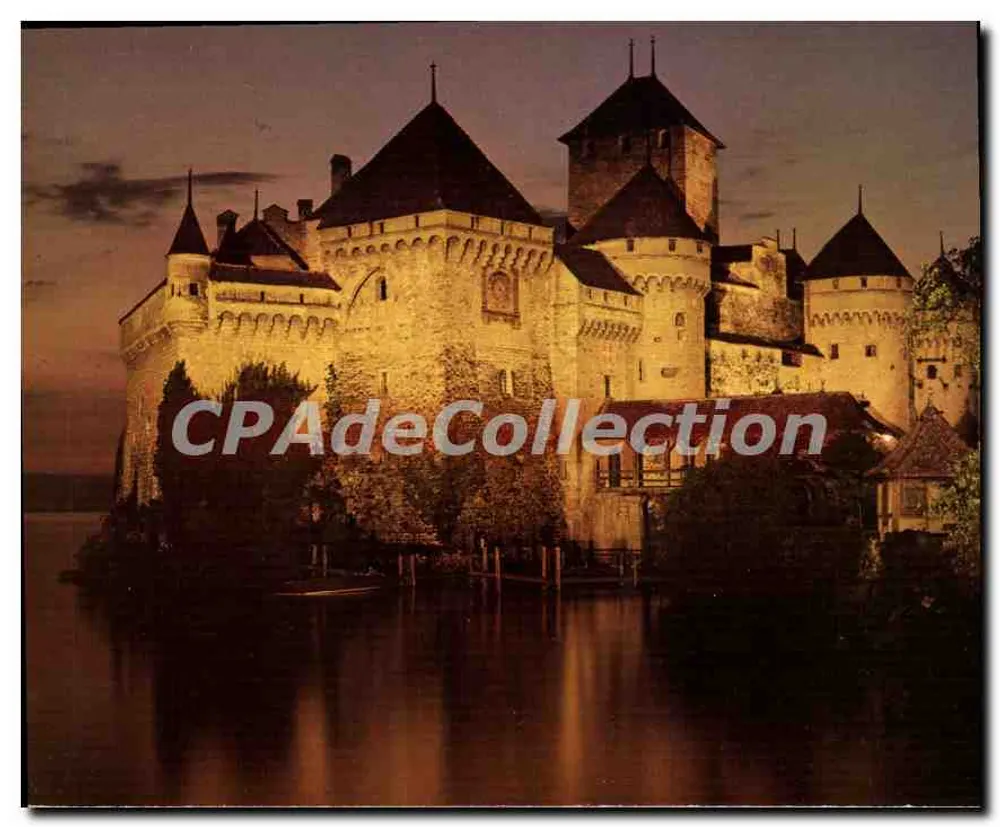 Chillon-Montreux — Das Schloss Chillon bei Dämmerung — Éditions Pierre Jaeger & Fils SA, Genf - Vorderseite