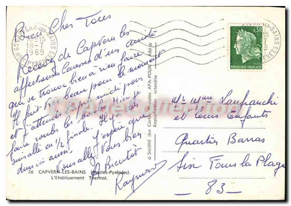 Capvern-les-Bains — Estabelecimento Termal — Sociedade das Cartas Postais APA-POUX - Verso
