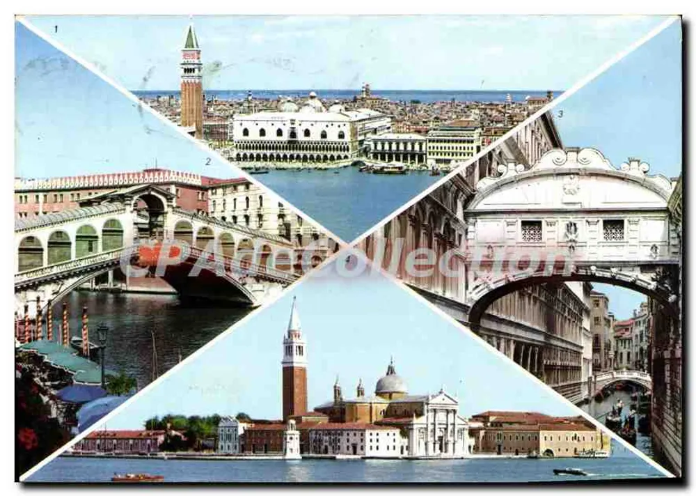 Veneza — Panorama com o Ponte di Rialto, o Ponte dei Sospiri e a Ilha de S. Giorgio — Bilhete postal antigo de Collection - Frente