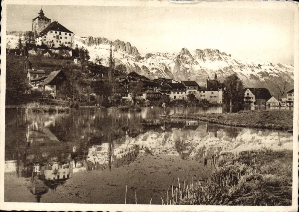 Castle Werdenberg and Kreuzberge — The Mountains over Save (St. Genève) — Emil Rochsleiner, Heerbrugg - Front
