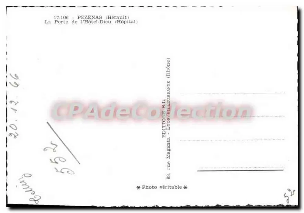 Puerta del Hotel-Dieu — Pézenas (Hérault) — Ediciones S.L. Magenta, Lyon - Reverso