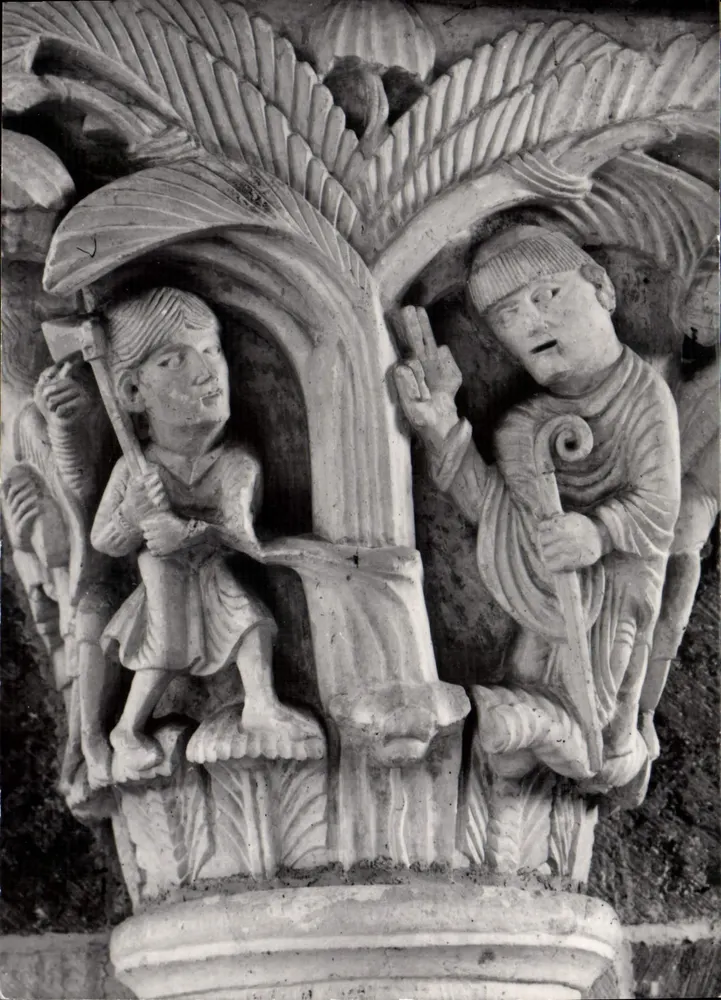 Vézelay (Yonne) — Basilika Sainte-Madeleine, Kapitell der Kirche — Legende des hl. Martin, 12. Jahrhundert - Vorderseite
