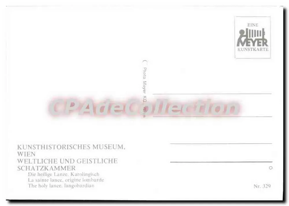 Heilige Lanze, lombardische Herkunft — Historisches und spirituelles Museum in Wien — Verlag Meyer KG, Nr. 329 - Rückseite