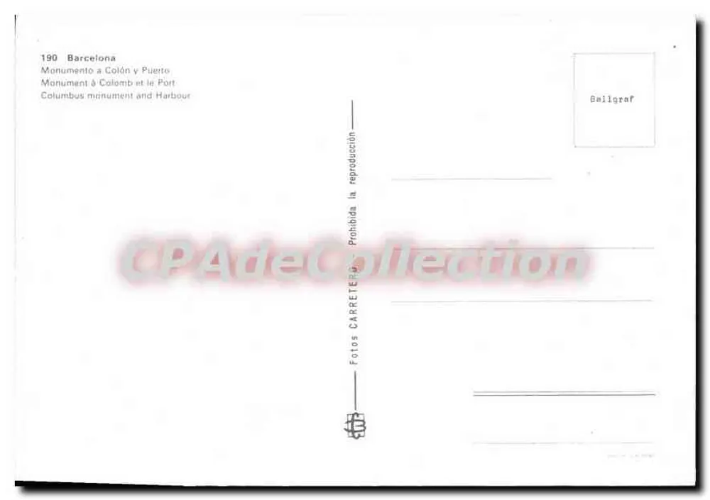 Barcelona — Denkmal für Columbus und Hafen — Verlag Gailgraf, Nr. 190 - Rückseite