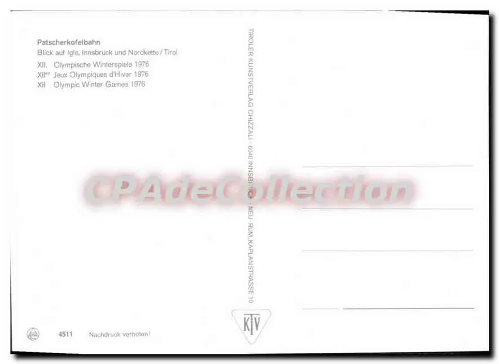 Patscherkofelbahn — Vista sobre Innsbruck e Nordkette/Tirol — Tröpler Kunstverlag Chizzaul - Verso