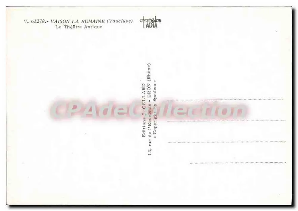 Vaison la Romaine — O Teatro Antigo — Éditions J. Cellard - Verso