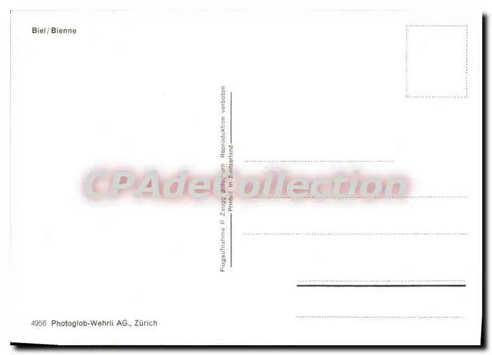 Hình ảnh hàng không của Biel/Bienne — Nhà xuất bản Photoglob-Wehrli AG, Zurich, số 4956 - Mặt sau