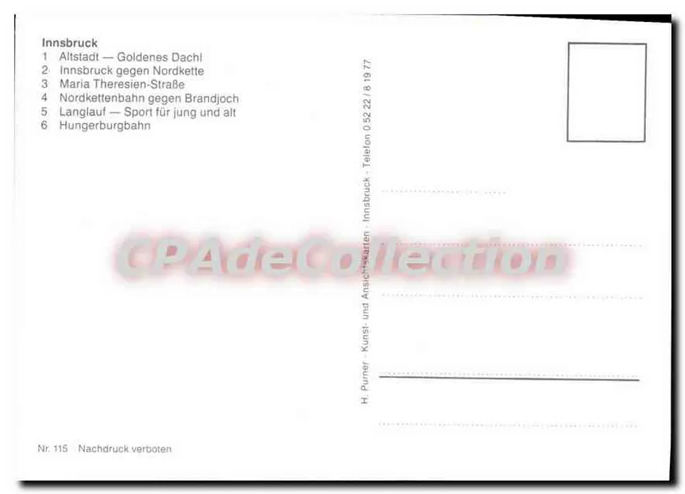 Innsbruck — Panoramablick und Winteraktivitäten — H. Purner, Nr. 115 - Rückseite
