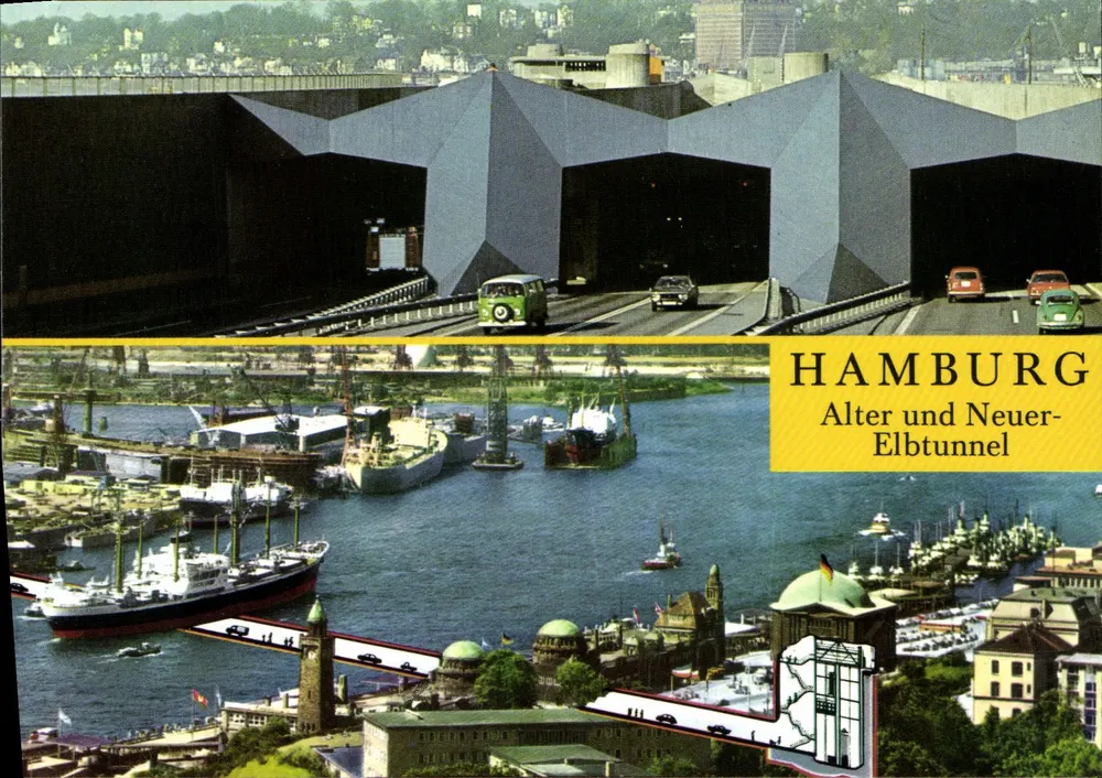 Hamburg — Oude en Nieuwe Elbtunnel — Uitgever Paul Oswald, n° 9012 - Voorkant
