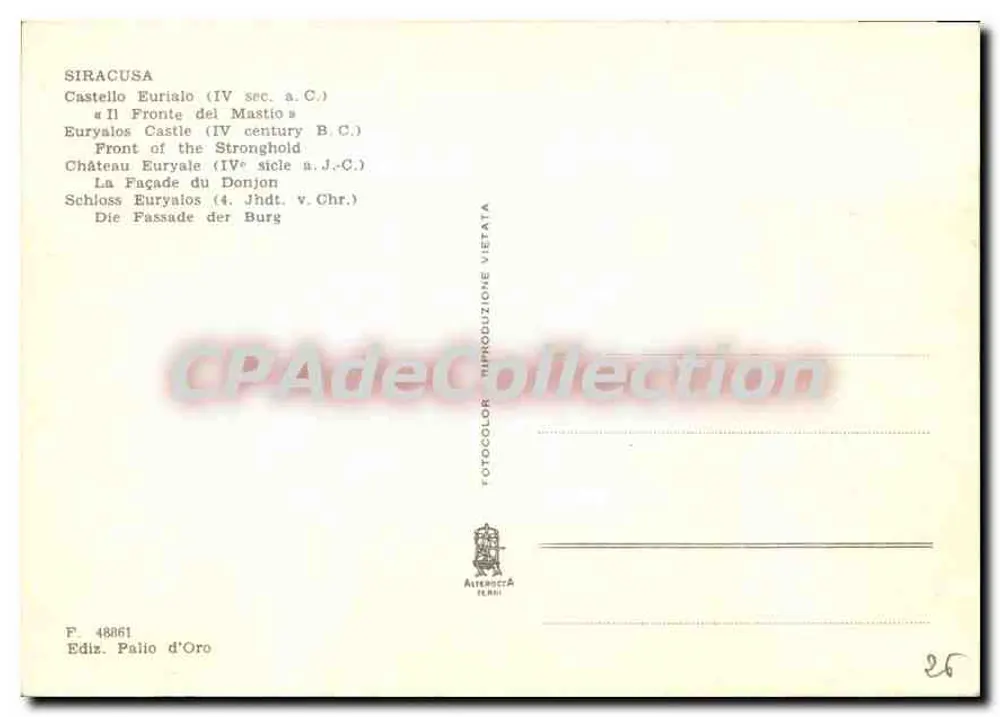 Siracusa — Castelo Eurialo (século IV a.C.) — Ediz. Palio d'Oro, n° 48861 - Verso