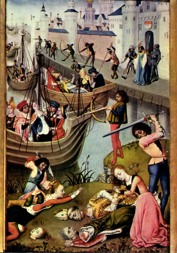 A lenda de H. Ursule — detalhe da placa direita — Meester van de Ursulalegende, Museu Groeninge, Bruges - Frente