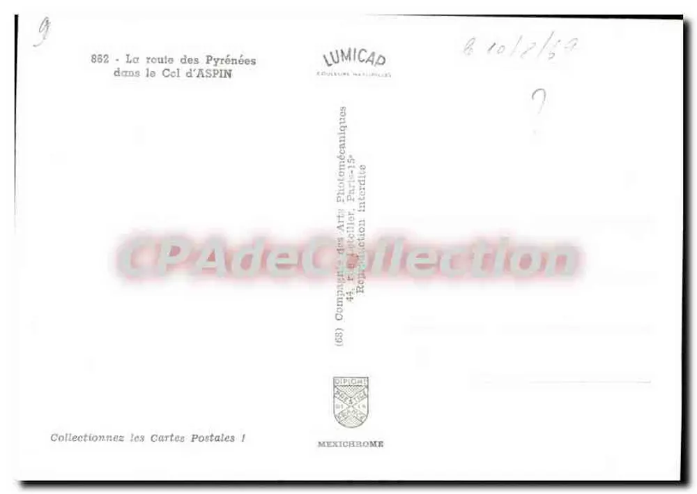 Col d'Aspin — Rota das Pirineus — editor LUMICAP - Verso