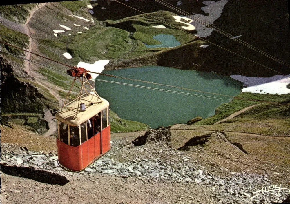 Der Seilbahn Laquets - Pic du Midi de Bigorre — Im Hintergrund, See Oncet — Cliché ALPY, Târèges - Vorderseite
