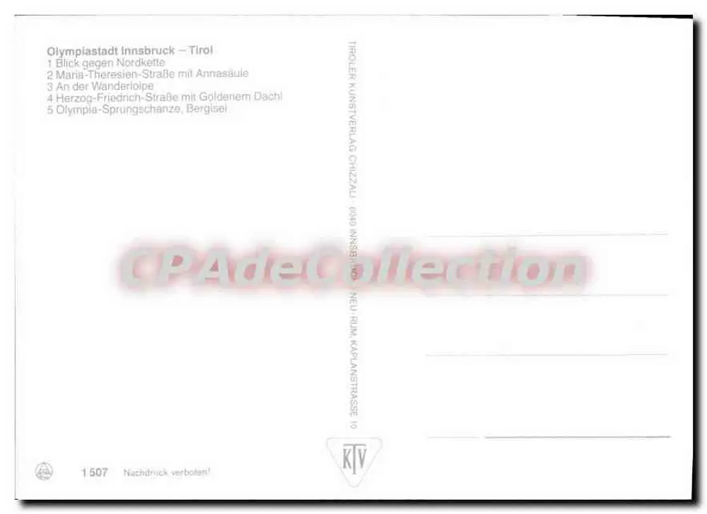 Innsbruck — Cidade das Alpes — Tiroler Kunstverlag Chilzau, n° 1507 - Verso