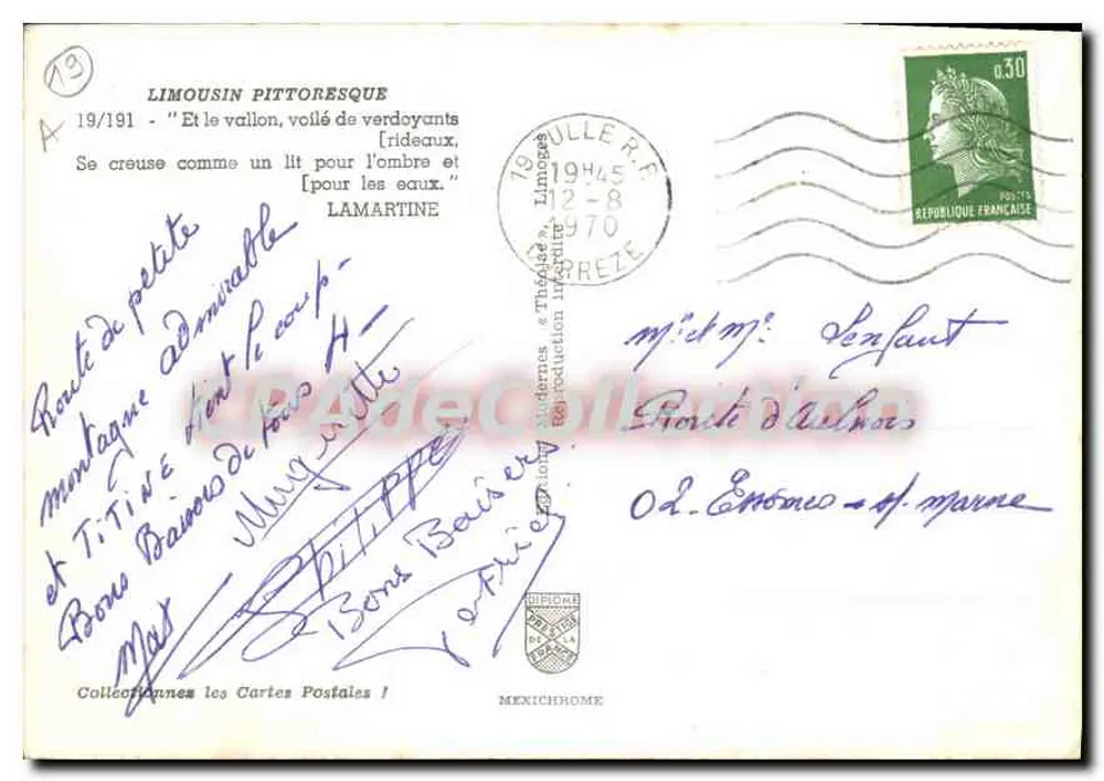 Limousin pittoresque — Rivière en forêt — Éditeur Mexichome, n° 19/191 - Verso