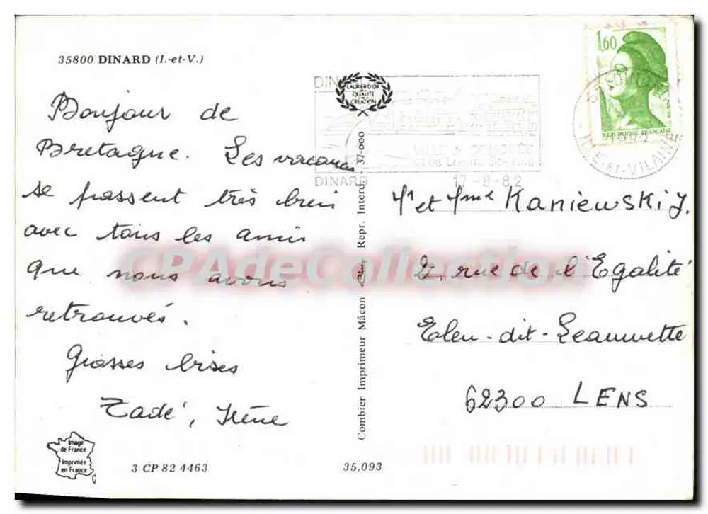Dinard — Lembrança de Dinard — Impressor Combier - Verso