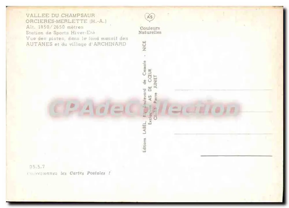 Vale do Champsaur — Orcières-Merlette (H.A.) — Edições AS de Cœur - Verso