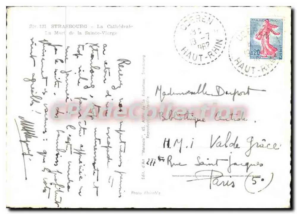 Strasbourg - La Cathédrale - La Mort de la Sainte-Vierge — Édit. d'Art 'Marassa' n° 121 - Verso