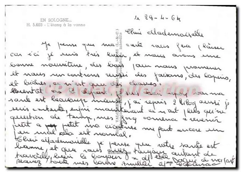 O lago com a válvula — Sologne — H. 5.603 — Editor: Valois (L. & C.) - Verso
