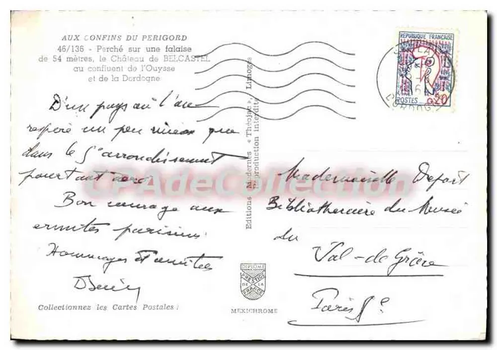Schloss Belcastel — Auf einem 54 Meter hohen Felsen am Zusammenfluss von Ouyssè und Dordogne — Éditions Méxichrome, Nr. 46/136 - Rückseite