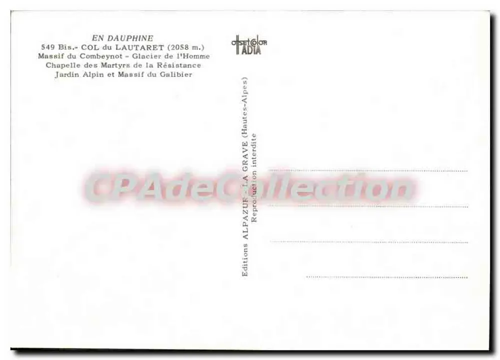 O Col do Lautaret — vista panorâmica — Éditions Alpazur - Verso