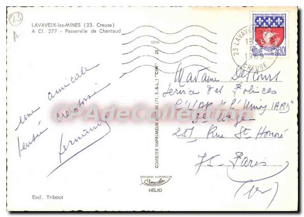 Passarela de Chantaud — Lavaveix-les-Mines (23) — Impressor Combier Saterellus - Verso
