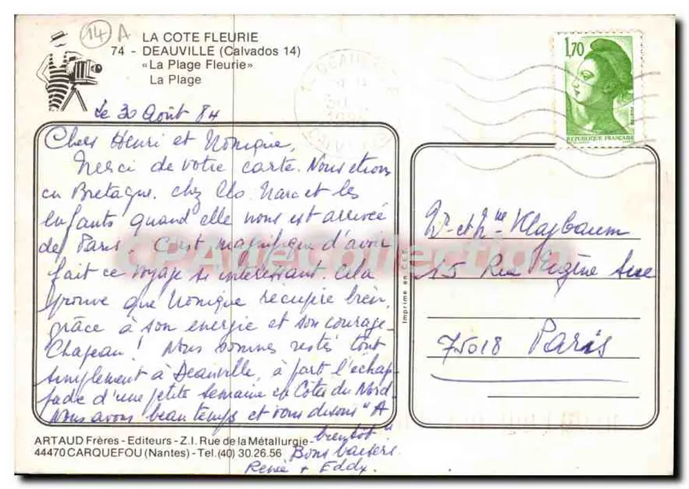 La Plage Fleurie — Deauville (Calvados) — ARTAUD Frères - Rückseite