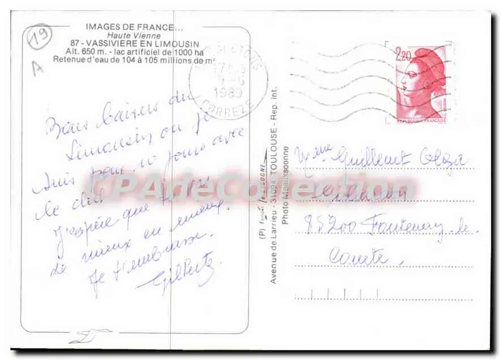 Vijver van Vassivière — Haute Vienne — Beeldjes van Frankrijk, n°19 - Achterkant