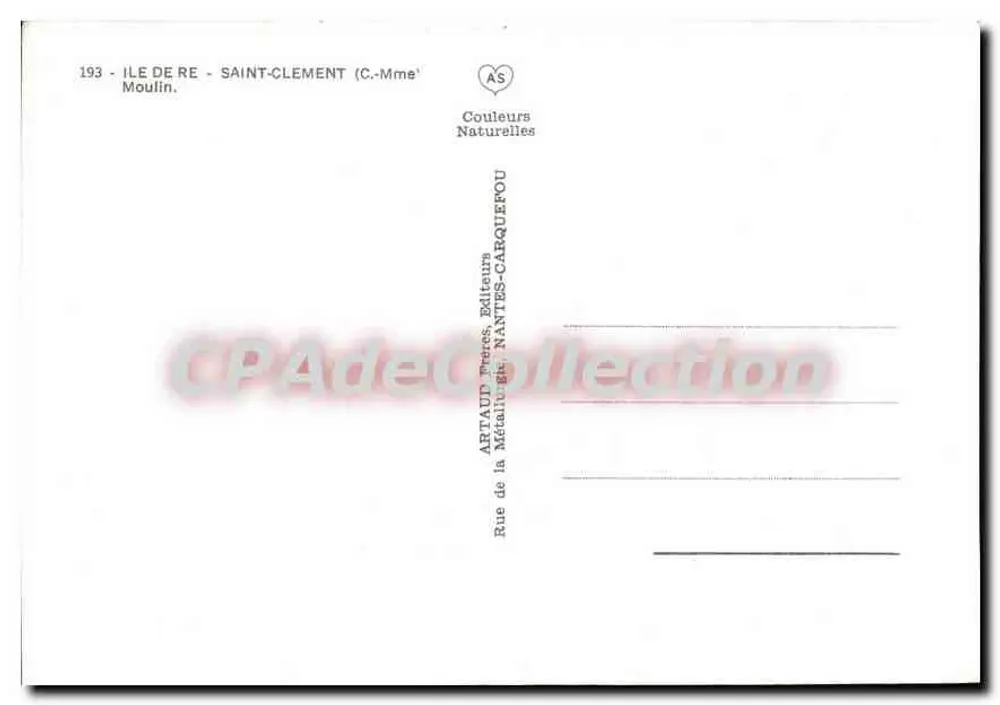 Ilha de Ré - Saint-Clement — Moinho — editor ADETAU - Verso