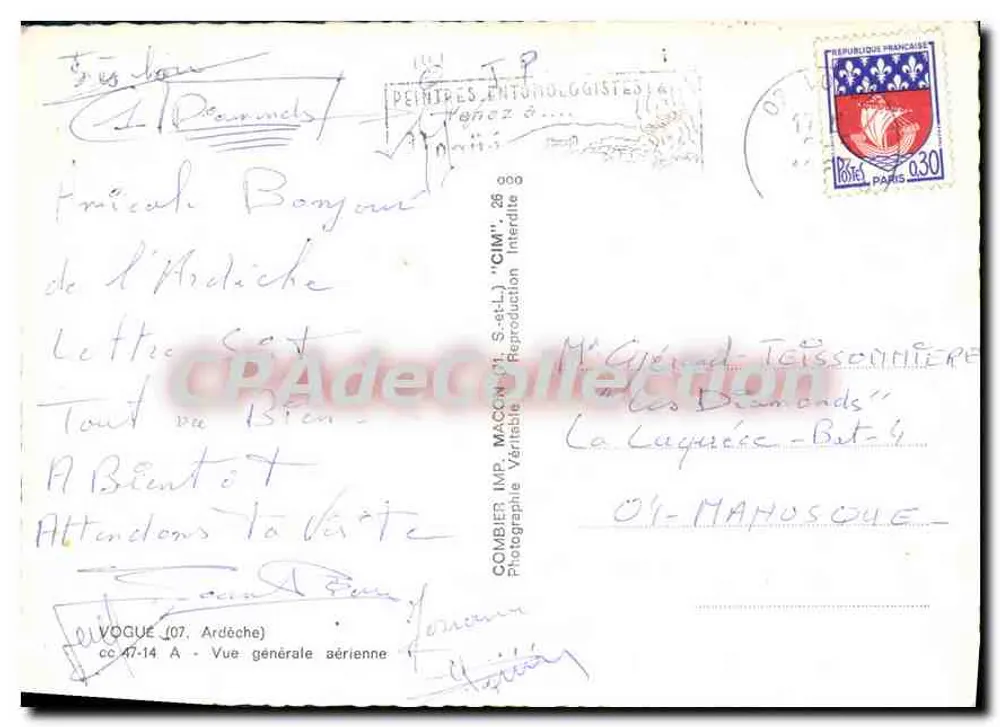 Widok z lotu ptaka La Laguèze — Ardèche — wydawca COMBIER IMP. (CPAdeCollection) - Rewers