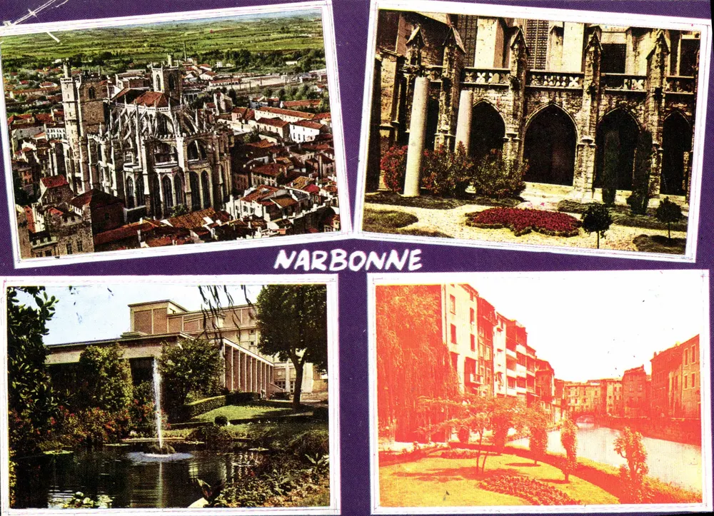 NARBONNE — widok z powietrza, katedra, ogród i kanał — Société des cartes postales APA-POUX - ALBI - Awers
