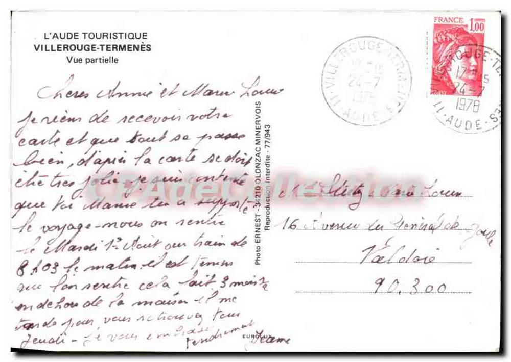 Villeroche-Termenès — Teilansicht — Photo Ernest, 3-210 Olonzac - Rückseite