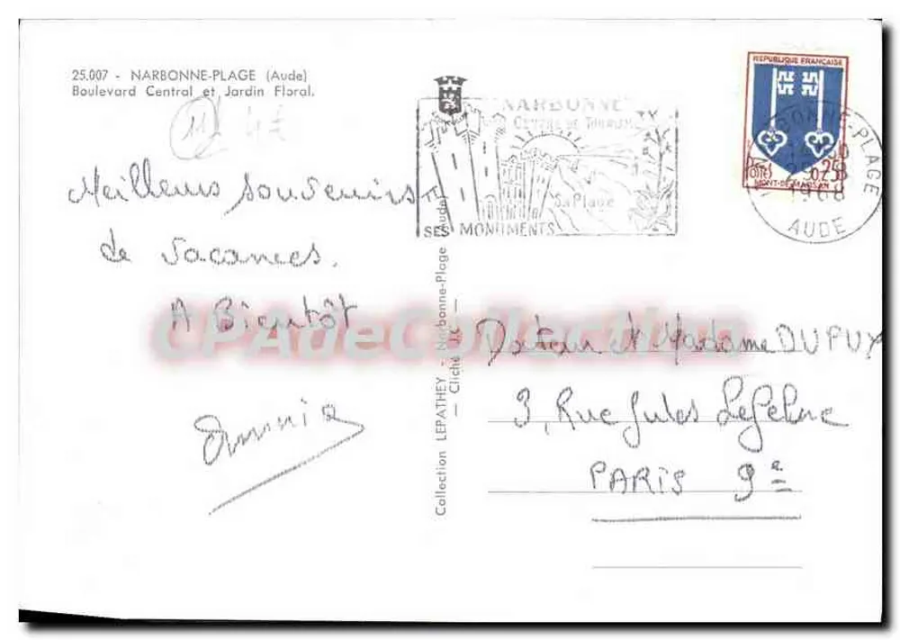 NARBONNE-PLAGE — Hauptstraße und Blumengarten — Collection LEPATHEY - Rückseite