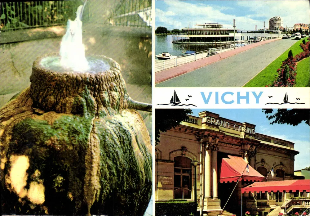 Vichy — Fontaine du Dôme, Quai du Casino und Grand Casino — Herausgeber: Vichy, n° 148 - Vorderseite