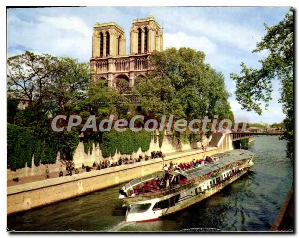 Notre-Dame de Paris — vista da Seine com barco turístico — Éditions de la Cité, n° 10-6303 - Frente