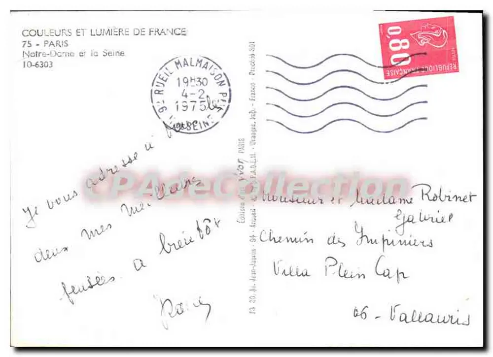 Notre-Dame de Paris — vista da Seine com barco turístico — Éditions de la Cité, n° 10-6303 - Verso