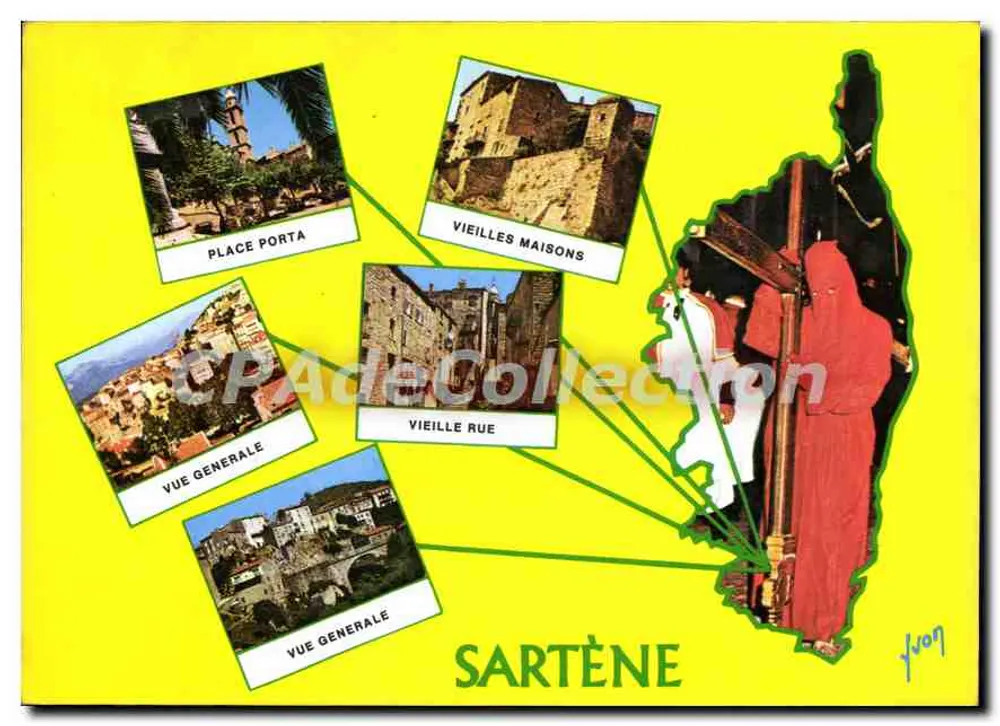 Sartène — allgemeiner Blick mit Details der Place Porta, alten Häusern und Straßen — Éditions d'art Yvon - Vorderseite