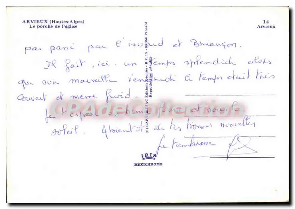 Arvieux (Hautes-Alpes) — Portal der Kirche — Éditions Réunies - B.P. 15 - 87350 Panazol - Rückseite