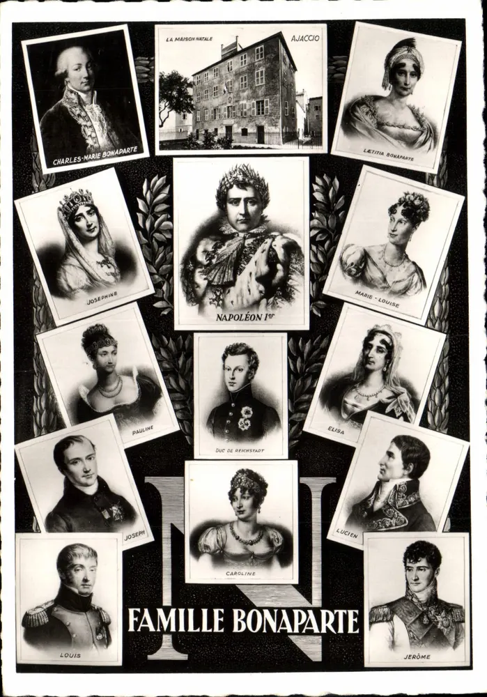 Bonaparte-Familie — Porträts und Geburtsort in Ajaccio — Cie des Arts Photomécaniques, Paris - Vorderseite