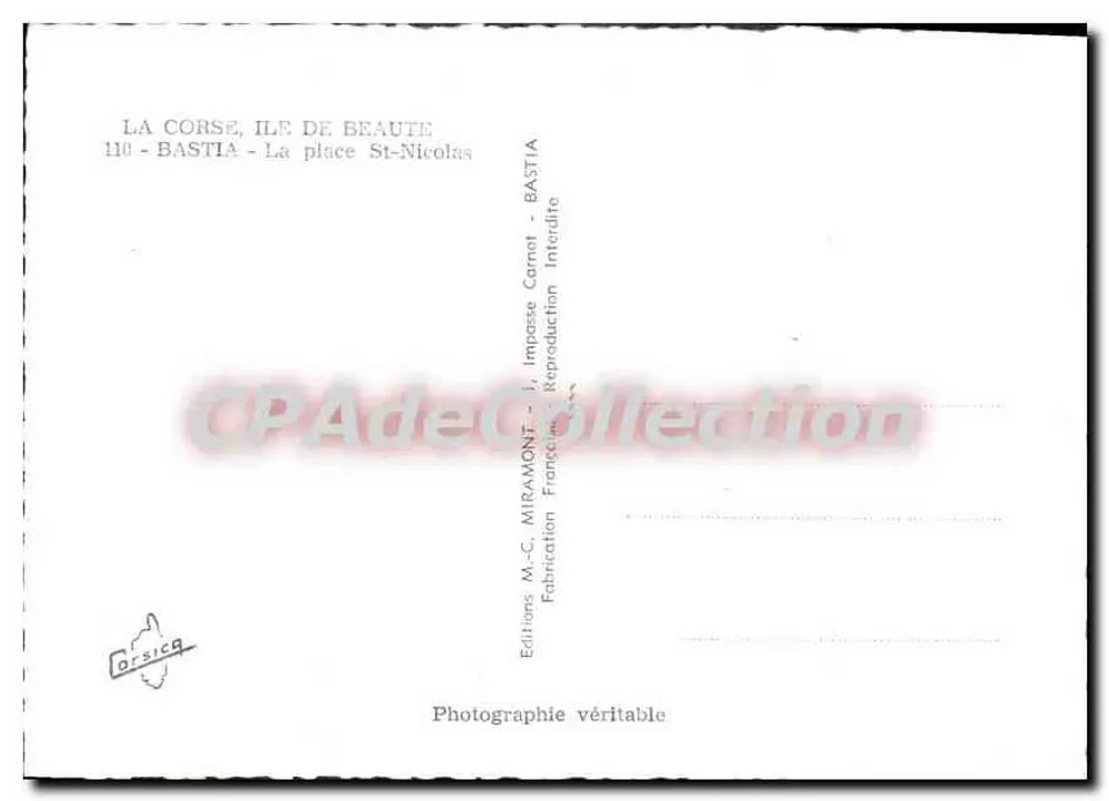 Bastia - Place Saint-Nicolas — Luftbild — Éditions M.-C. Miramont - Rückseite