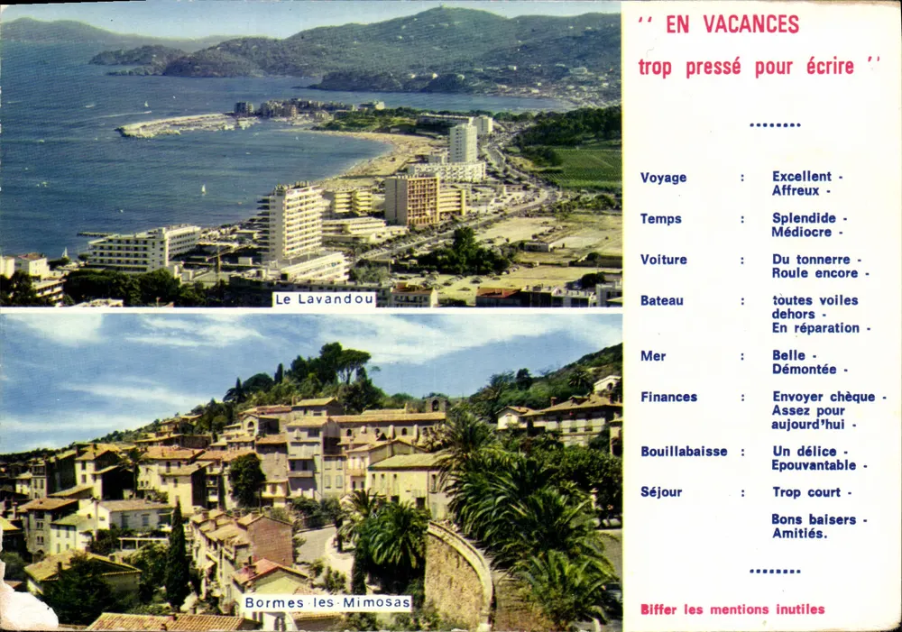Le Lavandou ve Bormes-les-Mimosas — panoramik görünüm ve köy — Éditions La Côte d'Azur Varoise, no 20-32 - Ön yüz