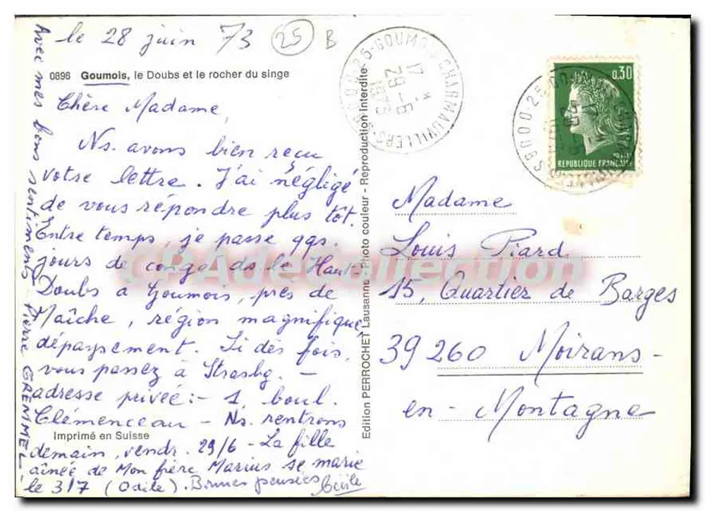 Goumois, o Doubs e o rochedo do macaco — Edição Perrochet, n° 0896 - Verso