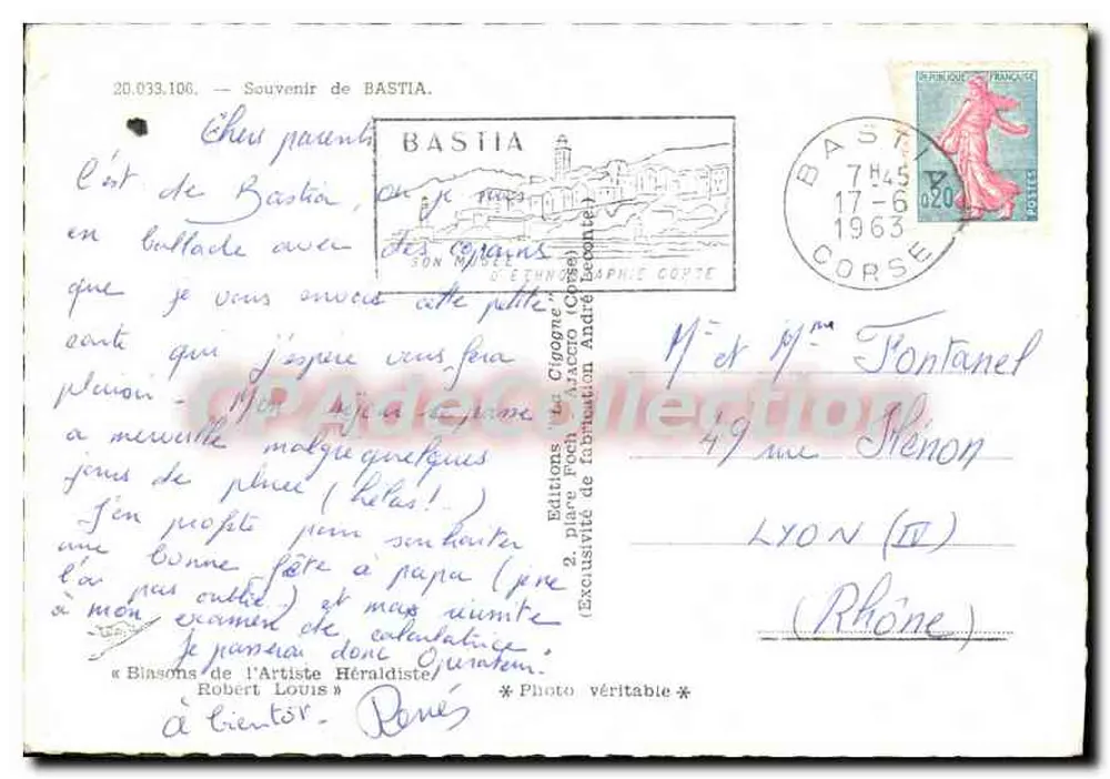 Bastia — vista panorâmica e cenas locais — Edições André Gignone - Verso