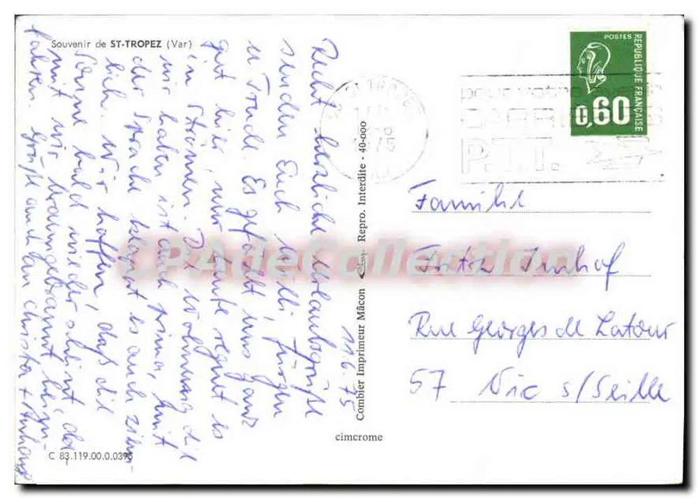 St-Tropez — Lembrança de St-Tropez (Var) — Cambier Impressor Mècon - Verso