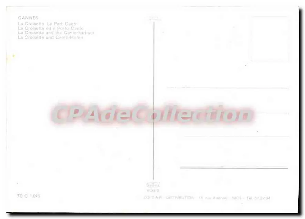 Cannes — A Croisette e o Porto Canto — editor Patellé, n° 70 C 1.016 - Verso