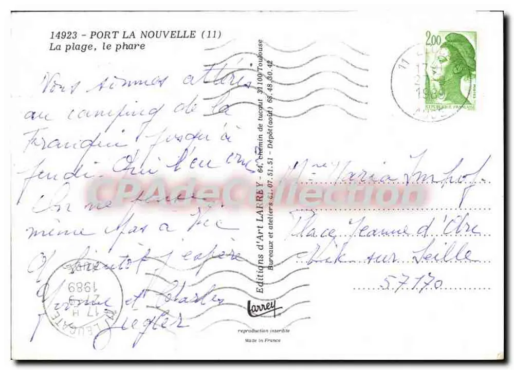 Port la Nouvelle — spiaggia e faro — Edizioni d'Arte Larrey, Toulouse - Verso