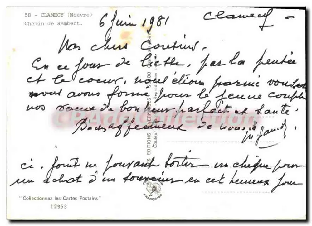 Clamecy (Nièvre) — widok na miasto z drogi Sembert — Wydawnictwo VERNESSES - Rewers