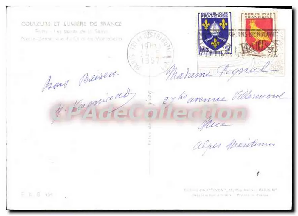 Notre-Dame de Paris — vue du Quai de Montebello — éditeur YVON, n° F K B 494 - Verso